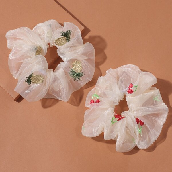

2pcs Fruit Embroidery Scrunchie, Multicolor