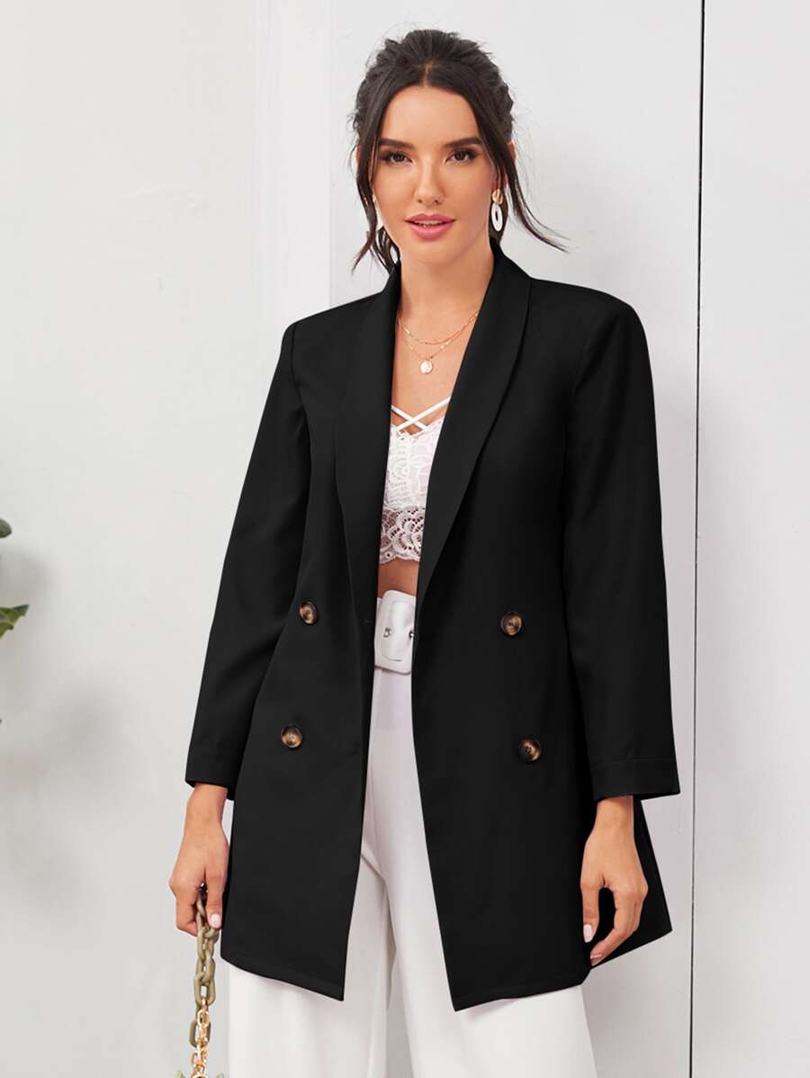 SHEIN BIZwear Shawl Collar Double Breasted Placket Blazer Workwear - Black - View 1