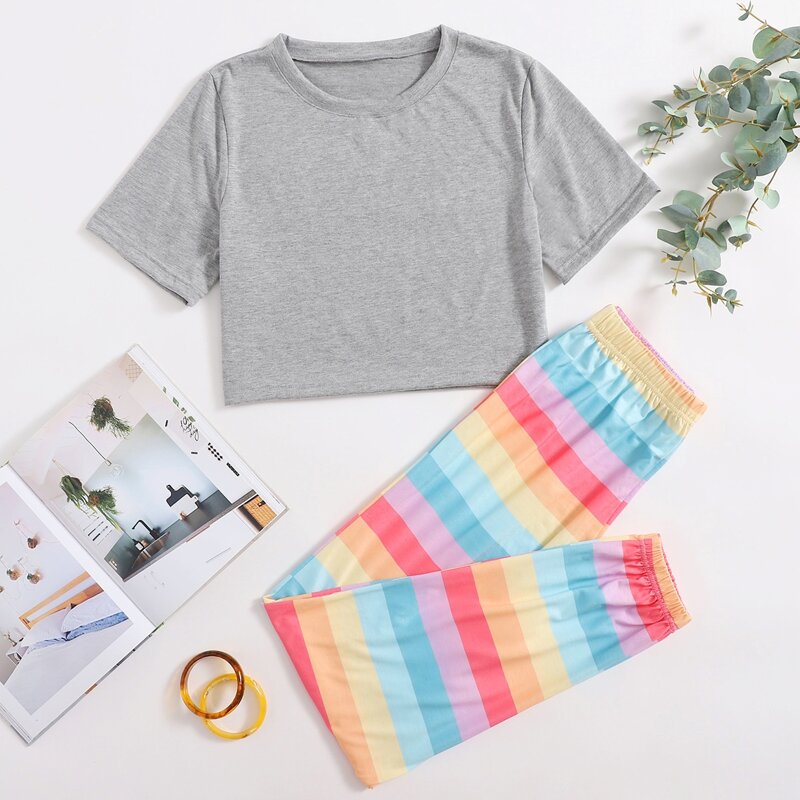

Rainbow Stripe Pants Lounge Set, Multicolor