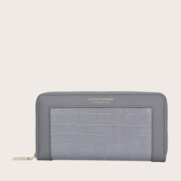 

Croc Embossed Zip Around Purse, Grey