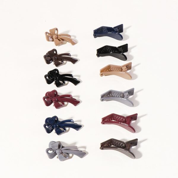 

12pcs Plain Bow Decor Hair Clip, Multicolor