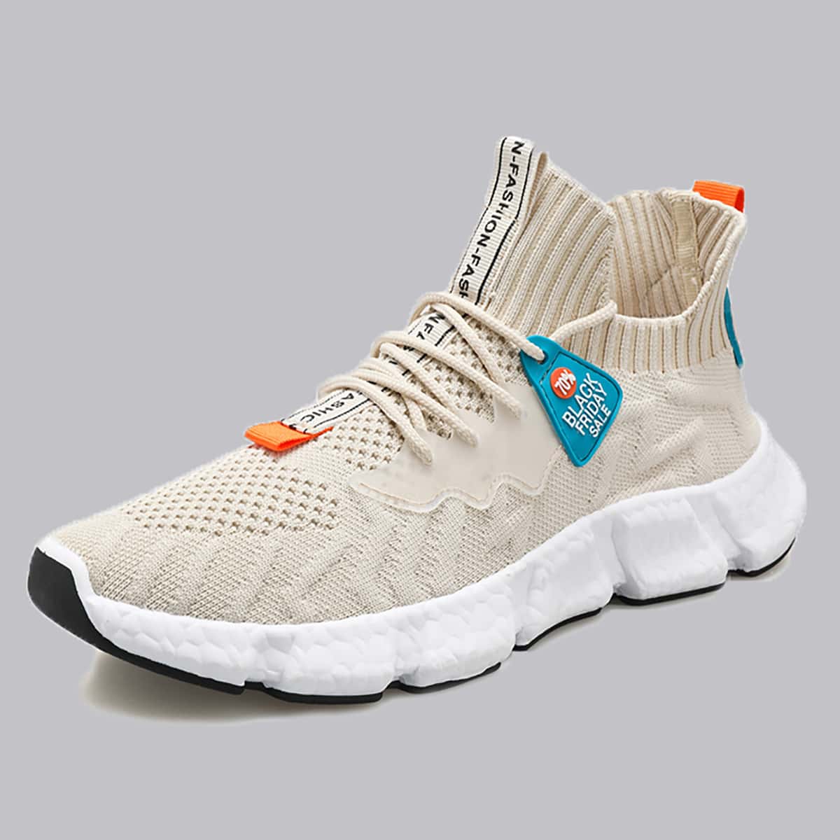 

Guys Lace Up Decor Wide Fit Knit Sneakers, Beige