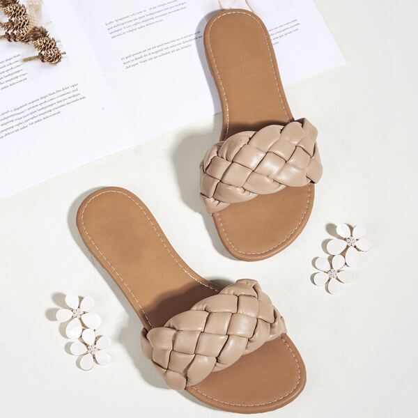 

Braided Wide Fit Slide Sandals, Khaki