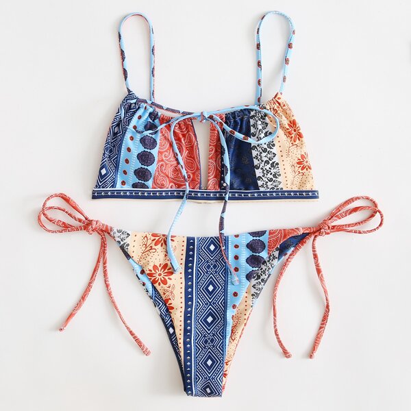 

Tribal Tie Side Bikini Swimsuit, Multicolor