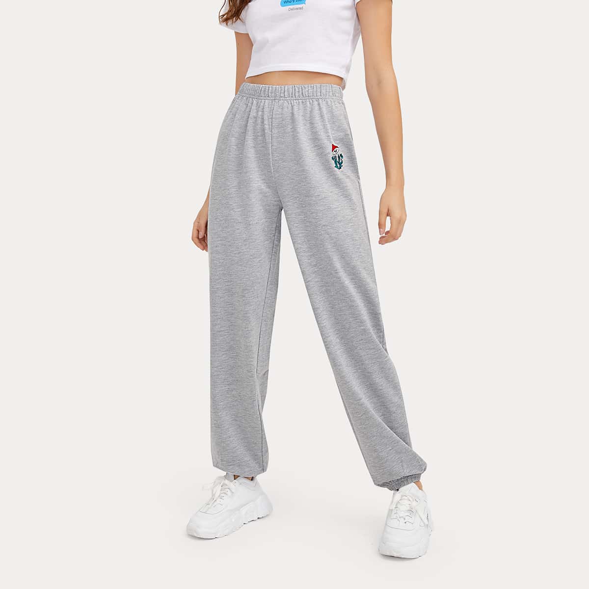 

Mushroom Embroidery Sweatpants, Light grey