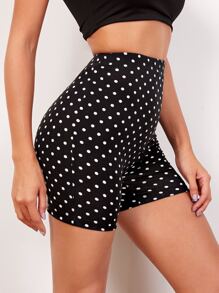 SHEIN LUNE 彈性腰波卡圓點機車短褲 - 黑色 - 查看 3