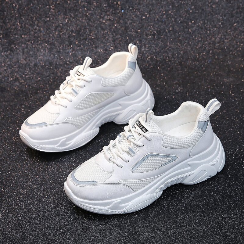 

Solid Lace-up Chunky Sneakers, White