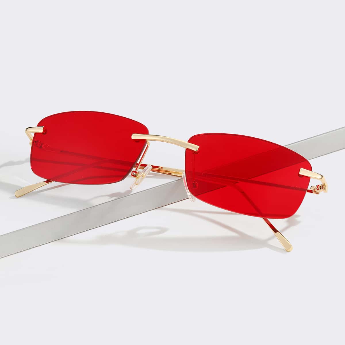 

Guys Rimless Square Sunglasses, Red