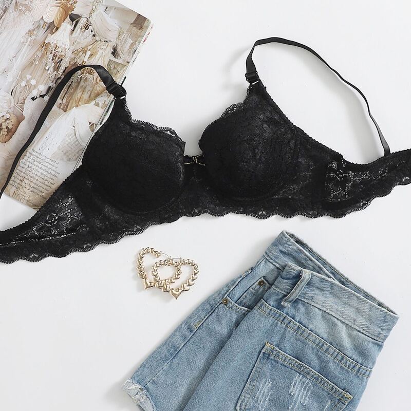 

Floral Lace Underwire Bra, Black