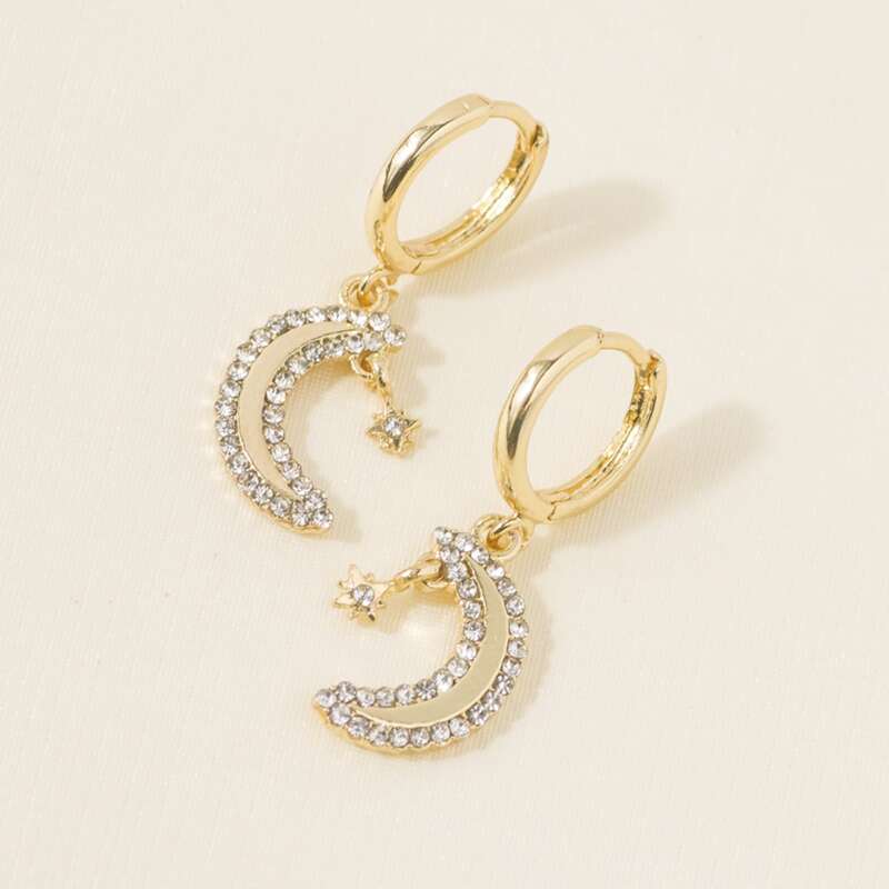 

Rhinestone Moon Drop Earrings, Gold