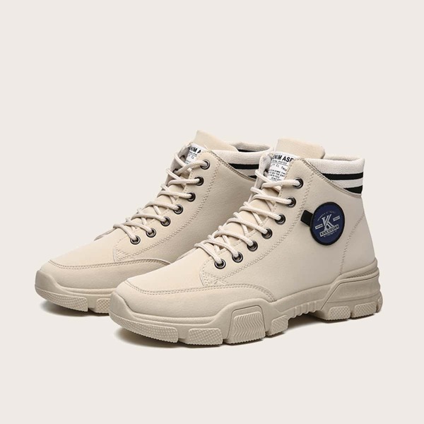 

Men Lace-up Front Ankle Boots, Beige