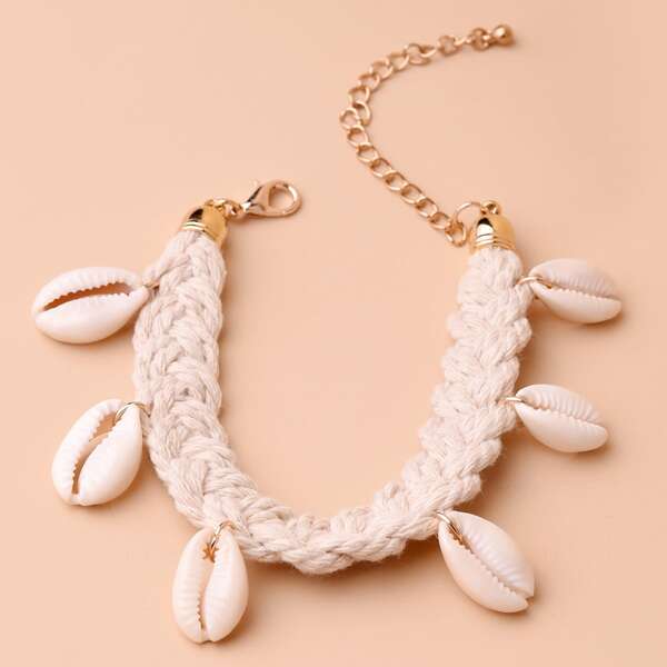 

Shell Charm Braided Bracelet, Beige