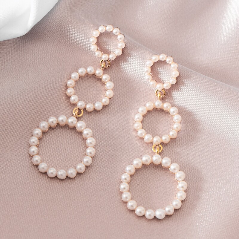 

Faux Pearl Round Drop Earrings, Gold