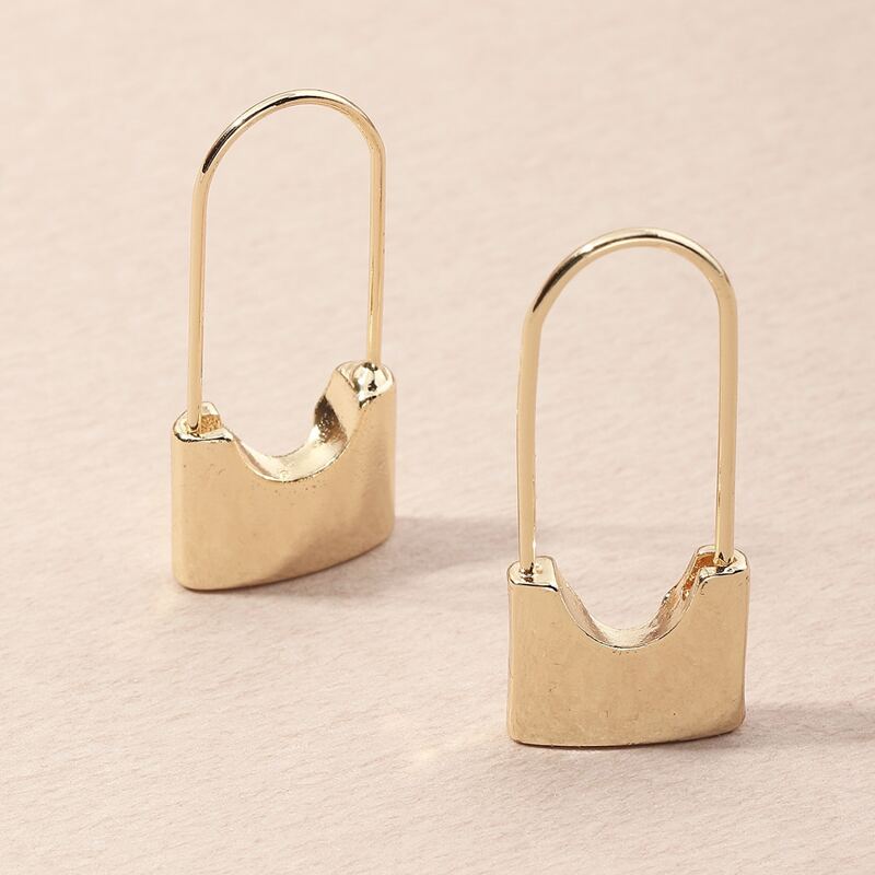 

Lock Design Hoop Earrings, Gold