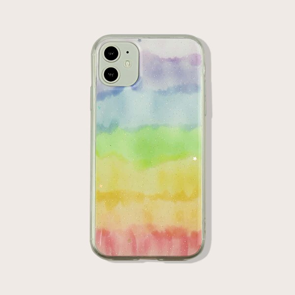 

1pc Watercolor Pattern iPhone Case, Multicolor
