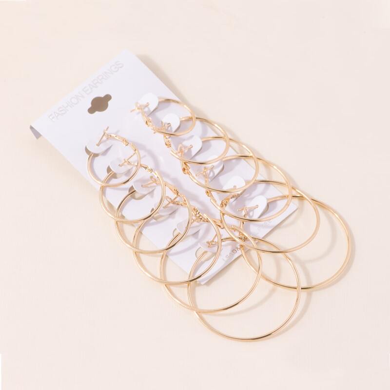

6pairs Simple Hoop Earrings, Gold