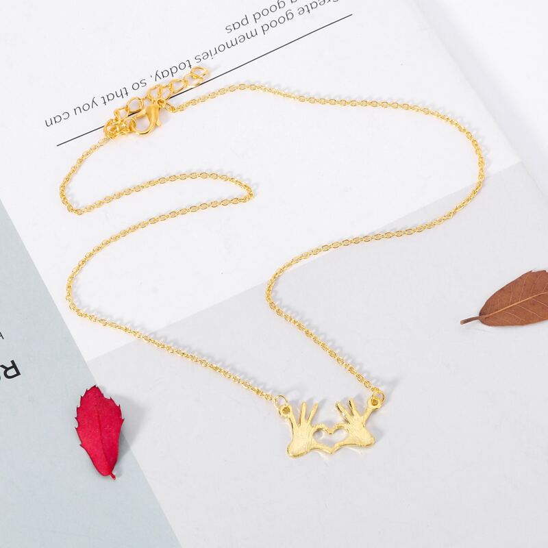 

Heart & Hand Pendant Necklace, Gold