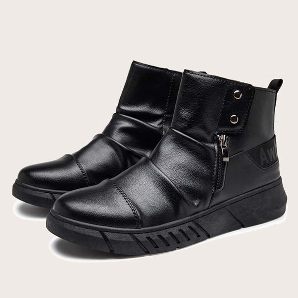 

Men Ruched Decor Ankle Boots, Black