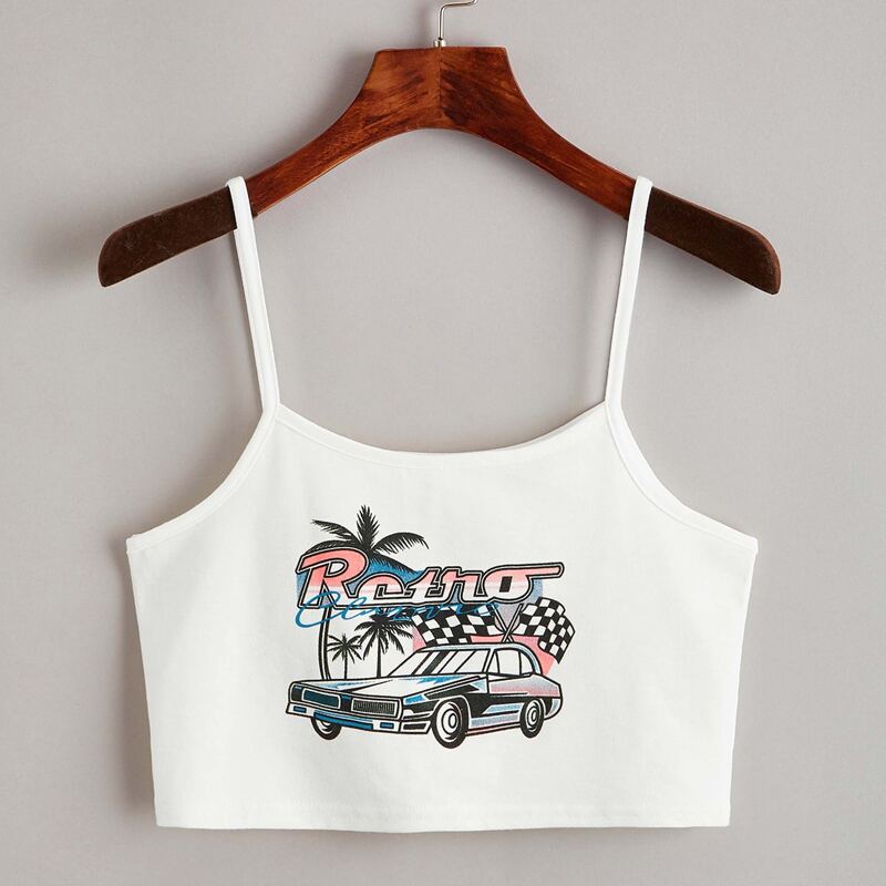 

Car Graphic Crop Cami, White