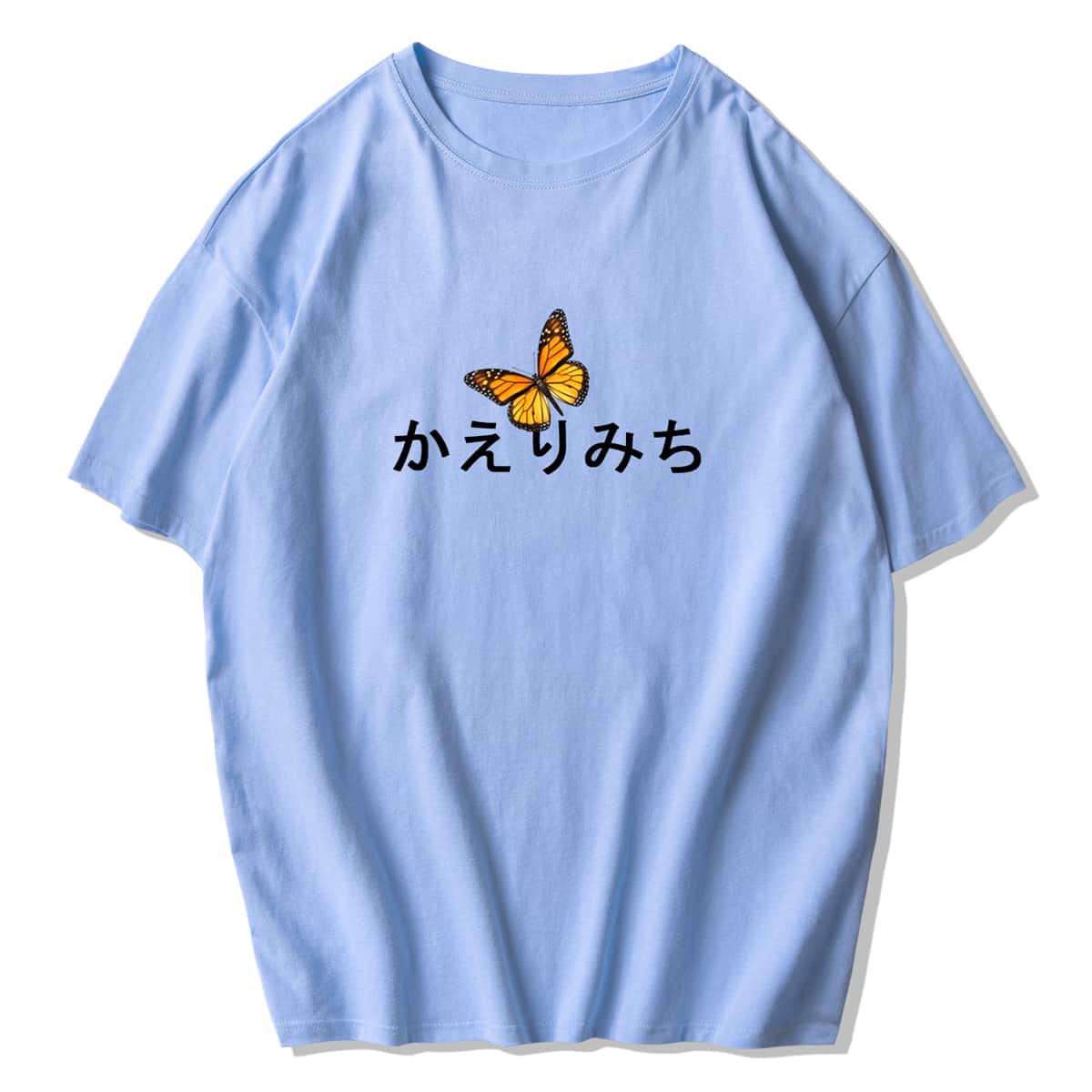 

Guys Japanese Letter Butterfly Print Tee, Baby blue