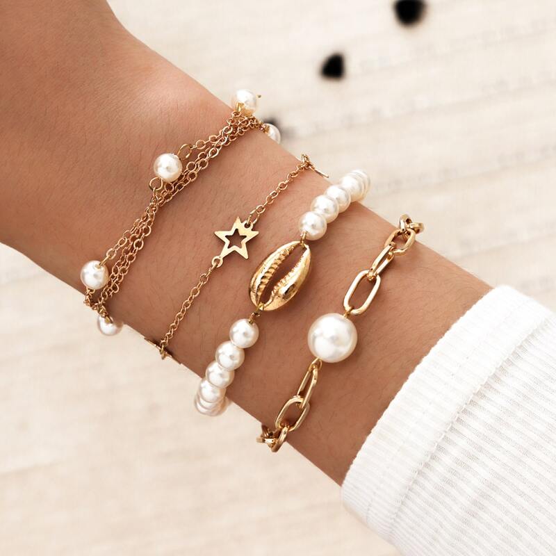 

4pcs Faux Pearl Bracelet, Multicolor