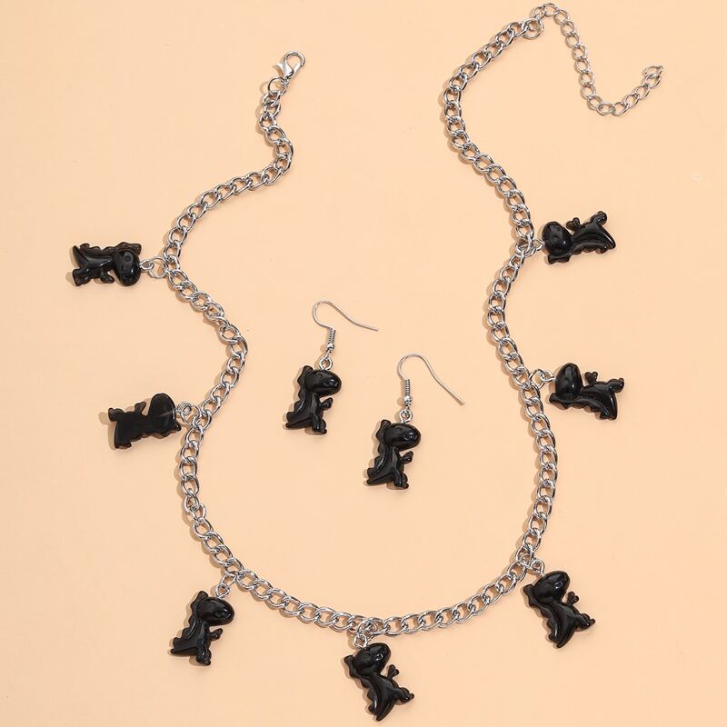 

3pcs Cartoon Dinosaur Jewelry Set, Black
