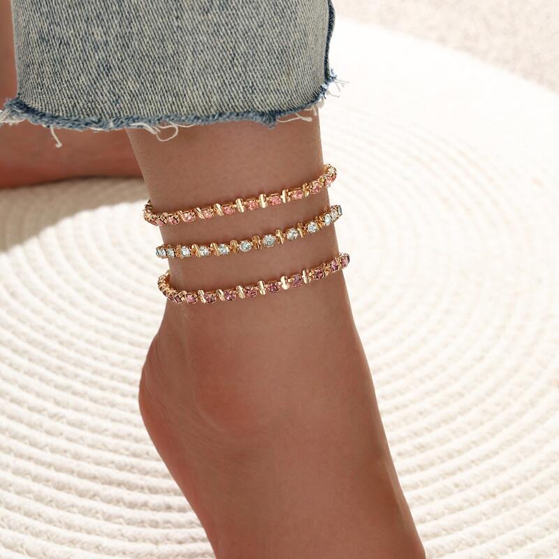 

3pcs Rhinestone Anklet, Multicolor