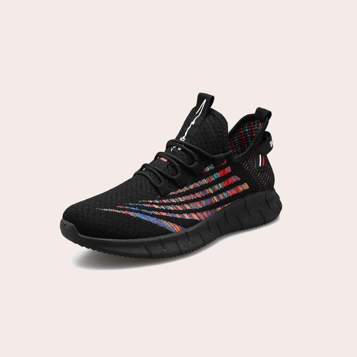 

Guys Lace Up Decor Wide Fit Knit Sneakers, Black