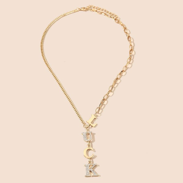 

Rhinestone Letter Decor Necklace, Gold