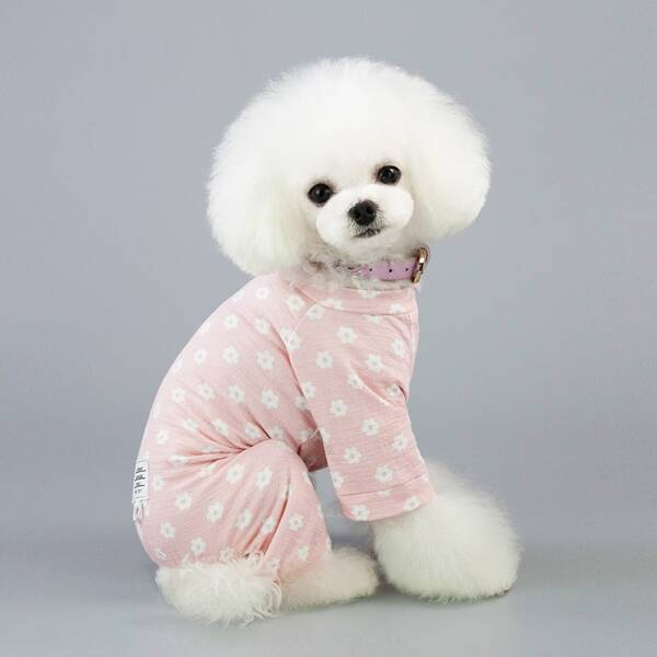 

1pc Dog Floral Print Pajama, Pink