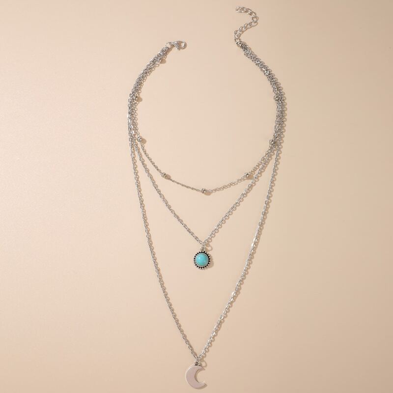

Moon Layered Chain Necklace, Silver