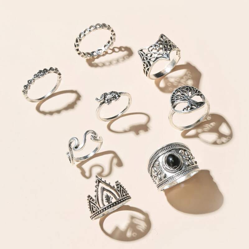 

8pcs Gemstone Ring, Silver