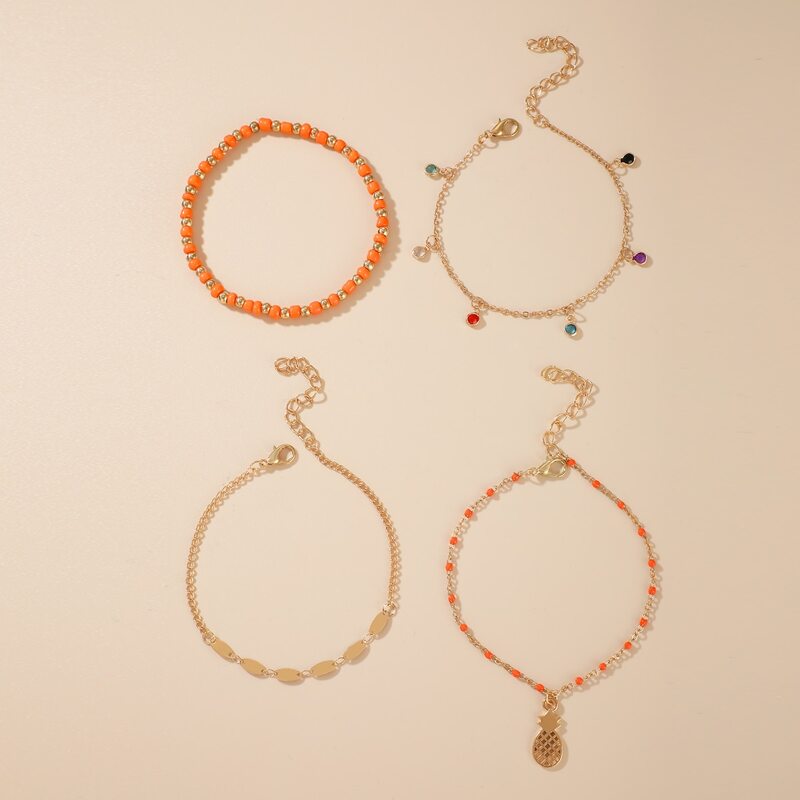 

4pcs Pineapple Chain Anklet, Multicolor