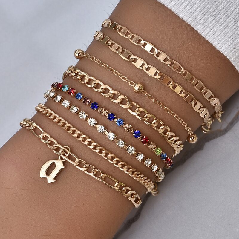 

8pcs Rhinestone Decor Bracelet, Gold