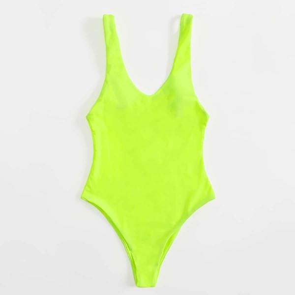 

Neon Lime Open Back One Piece Swimsuit, Neon lime green