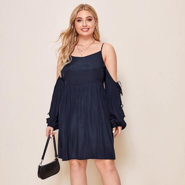 

Plus Cold Shoulder Knot Sleeve Dress, Navy blue