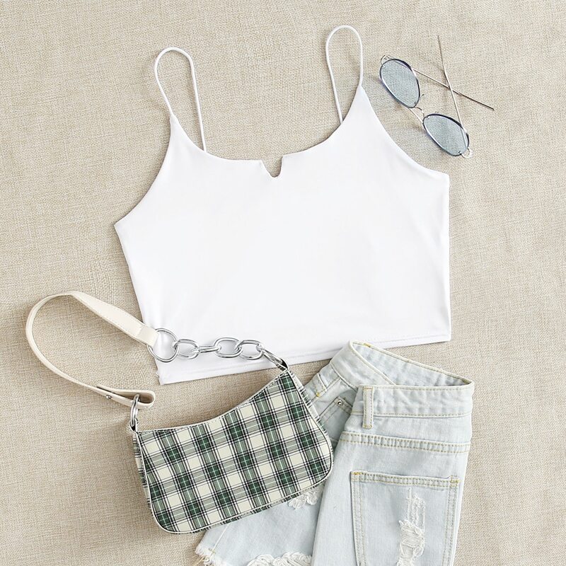 

V Cut Crop Cami, White