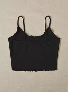 Muchica Lettuce Trim Rib-knit Crop Cami Top - Black - View 2