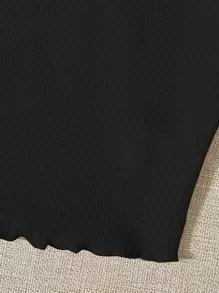 Muchica Lettuce Trim Rib-knit Crop Cami Top - Black - View 3