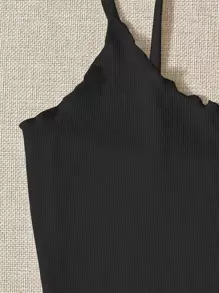 Muchica Lettuce Trim Rib-knit Crop Cami Top - Black - View 4