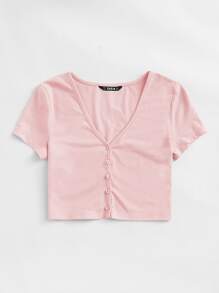 Muchica Top corto con botón delantero - Rosa Pálido - Ver 4