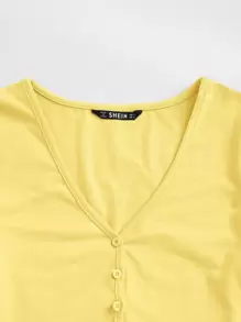 SHEIN Qutie Button Front Crop Top - Yellow - View 4