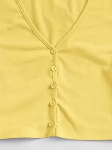 SHEIN Qutie Button Front Crop Top - Yellow - View 5