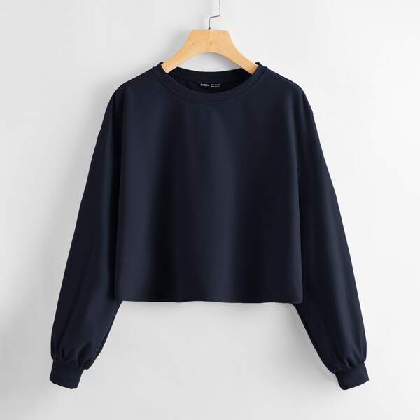 

Drop Shoulder Crop Pullover, Navy blue
