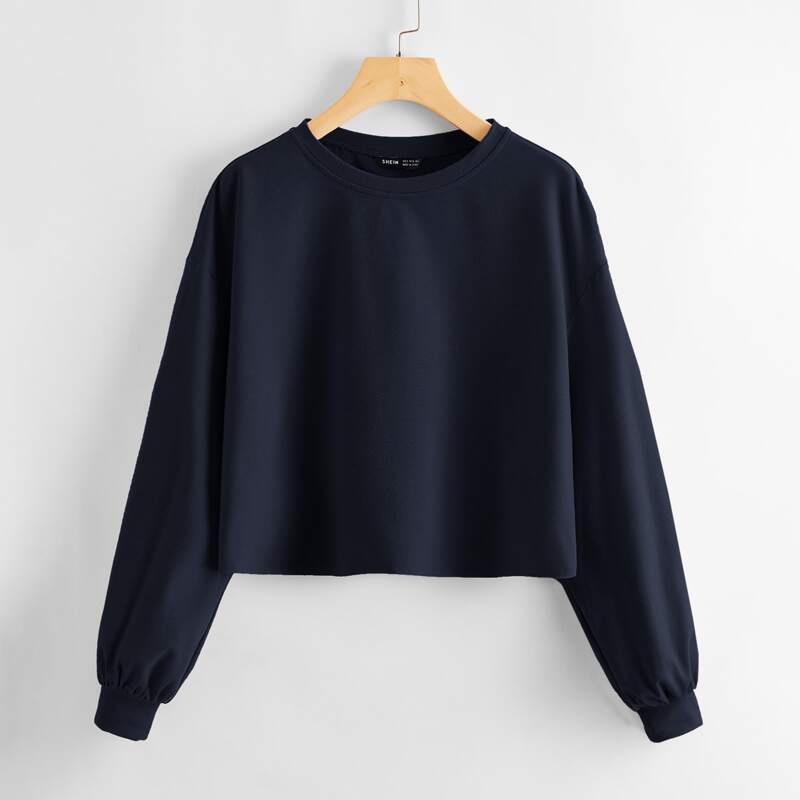 

Drop Shoulder Crop Pullover, Navy blue