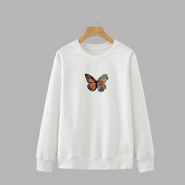 

Butterfly And Floral Print Sweatshirt, White