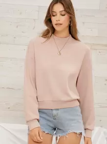 SHEIN Essnce Pullover de hombros caídos de cuello alto - Albaricoque - Ver 1