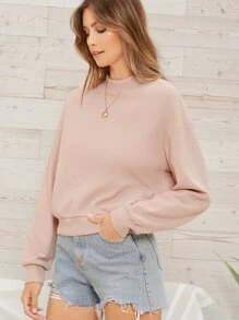 SHEIN Essnce Pullover de hombros caídos de cuello alto - Albaricoque - Ver 3