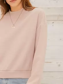 SHEIN Essnce Pullover de hombros caídos de cuello alto - Albaricoque - Ver 4