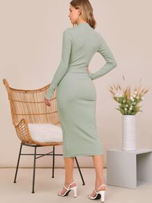 SHEIN Privé 小高領素色鉛筆連衣裙 - 薄荷綠 - 查看 2